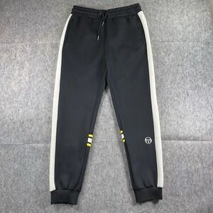 Sergio Tacchini Jogger Men's Small‎ Black Yellow Drawstring Track Pants Stripe